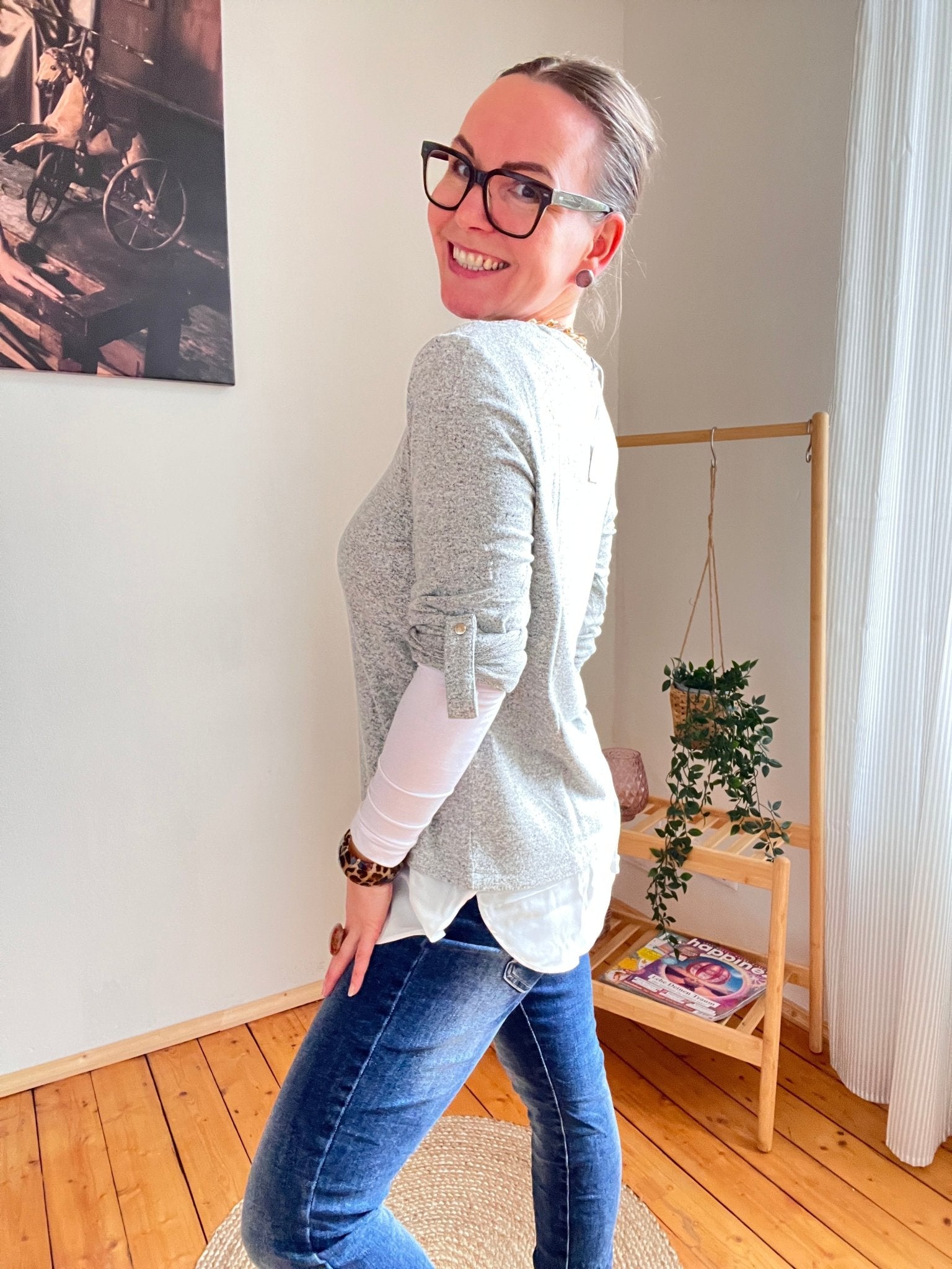 Shirt Langarm Blusenstyle Grau - FROLLEIN KÄTHE Shop