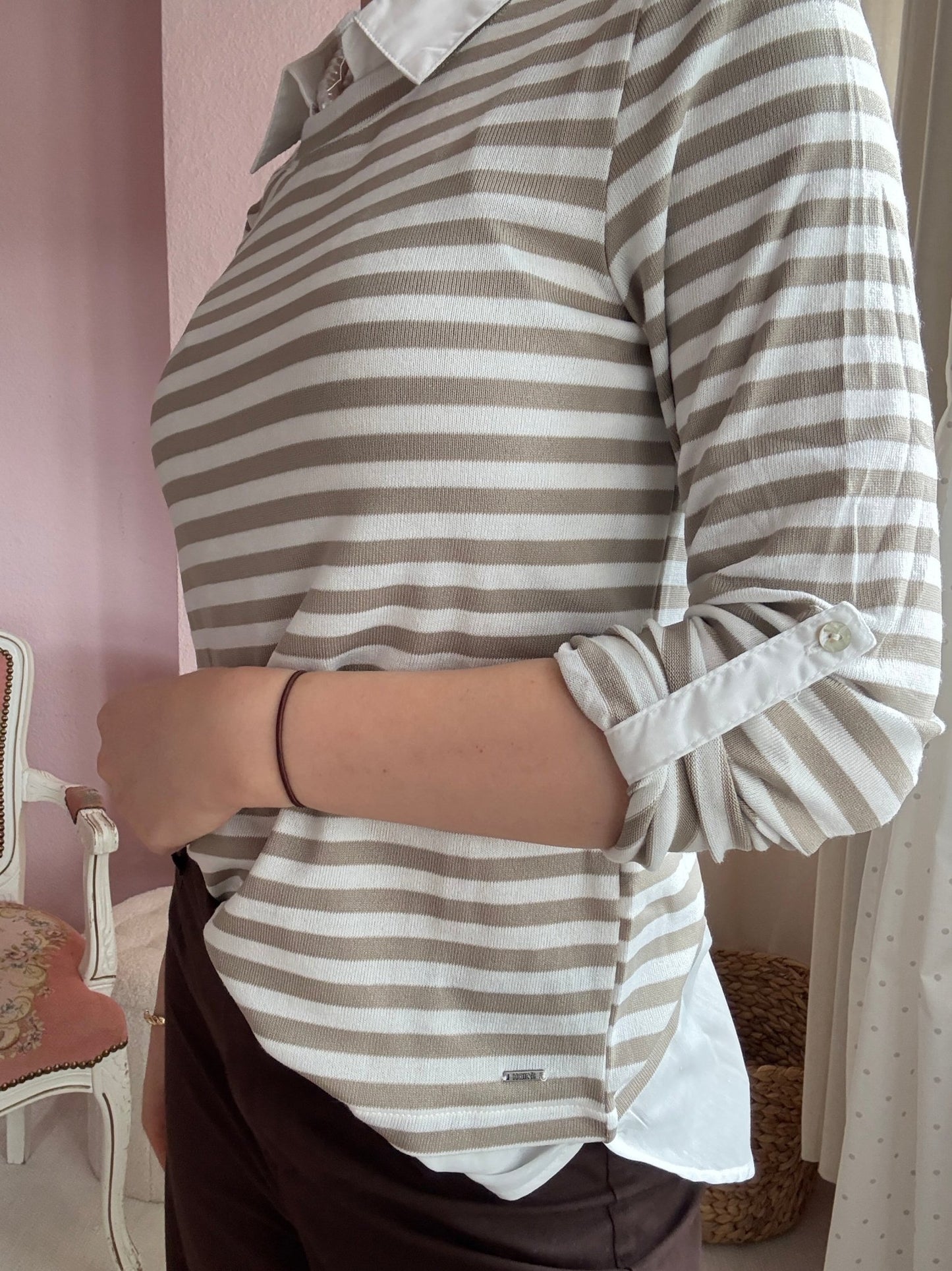 Shirt Langarm Blusenstyle Stripe Cream - FROLLEIN KÄTHE Shop