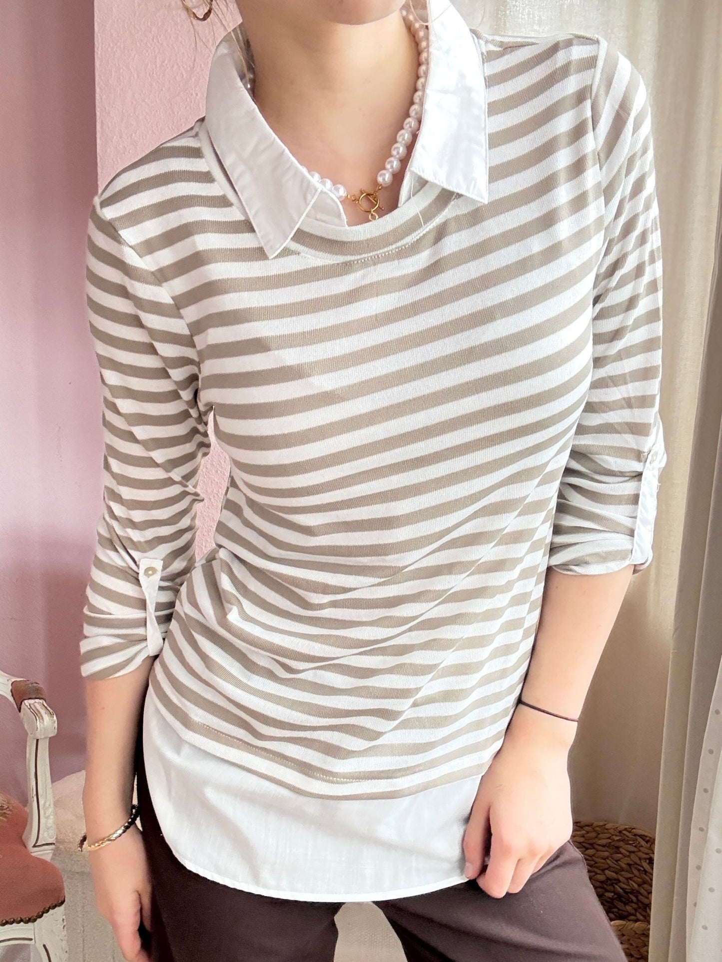 Shirt Langarm Blusenstyle Stripe Cream - FROLLEIN KÄTHE Shop
