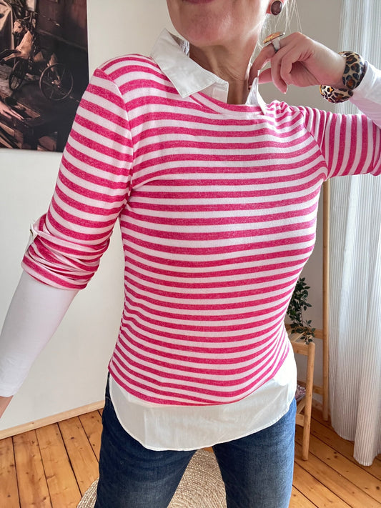 Shirt Langarm Blusenstyle Stripe Pink Berry - FROLLEIN KÄTHE Shop