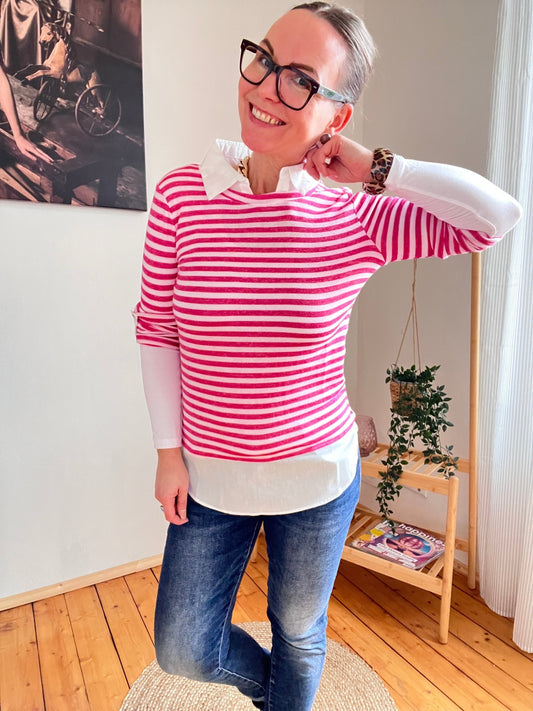 Shirt Langarm Blusenstyle Stripe Pink Berry - FROLLEIN KÄTHE Shop