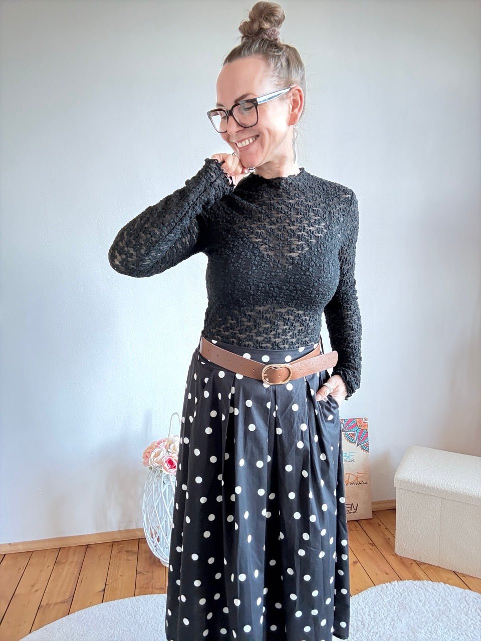 Shirt Langarm Flower Transparent Schwarz - FROLLEIN KÄTHE Shop