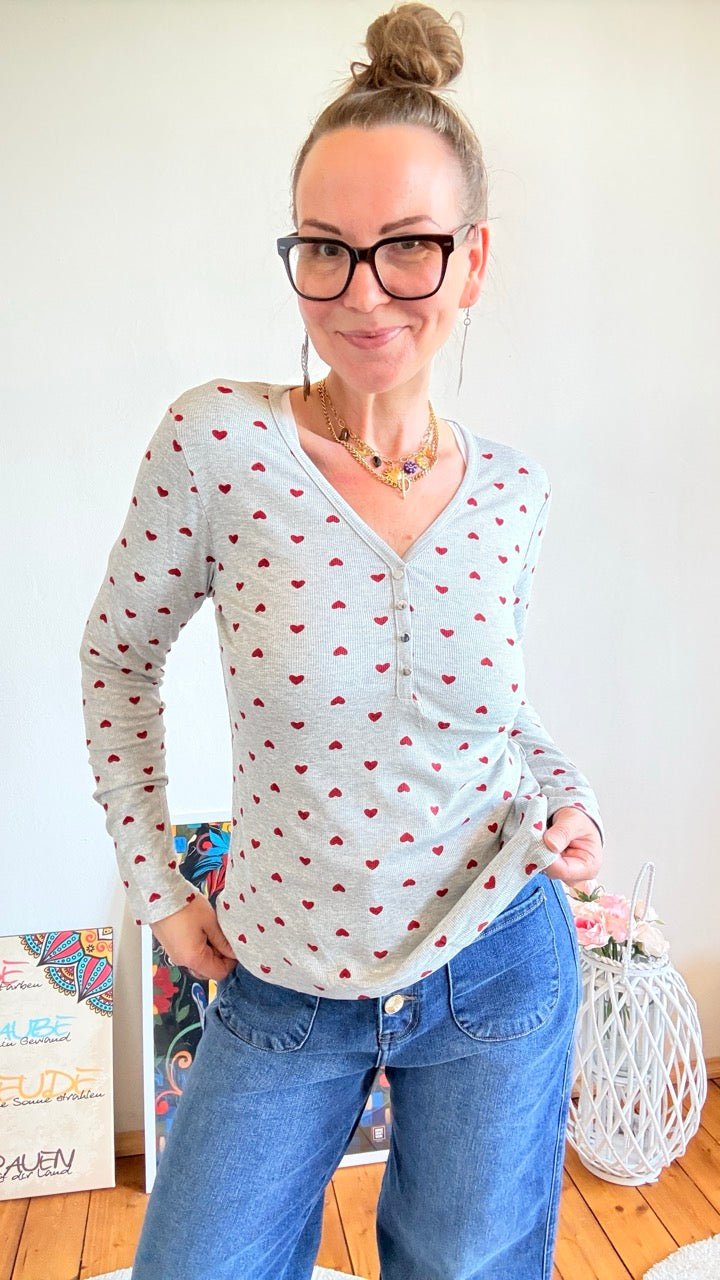 Shirt Langarm Heart Grau - FROLLEIN KÄTHE Shop