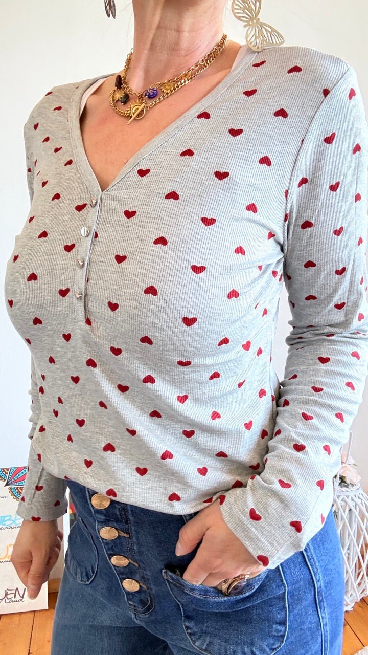 Shirt Langarm Heart Grau - FROLLEIN KÄTHE Shop