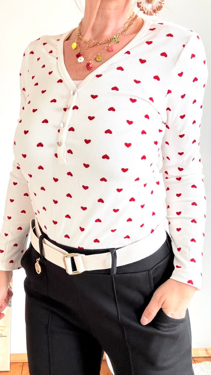 Shirt Langarm Heart Weiß Rot - FROLLEIN KÄTHE Shop
