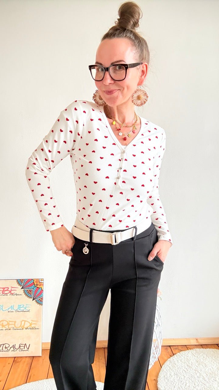 Shirt Langarm Heart Weiß Rot - FROLLEIN KÄTHE Shop