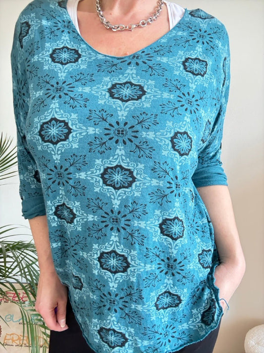 Shirt Langarm Mandala Blau - FROLLEIN KÄTHE Shop