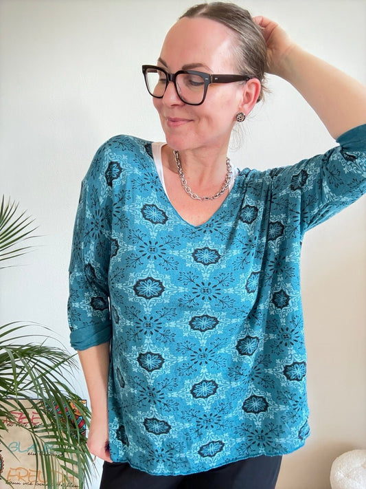 Shirt Langarm Mandala Blau - FROLLEIN KÄTHE Shop