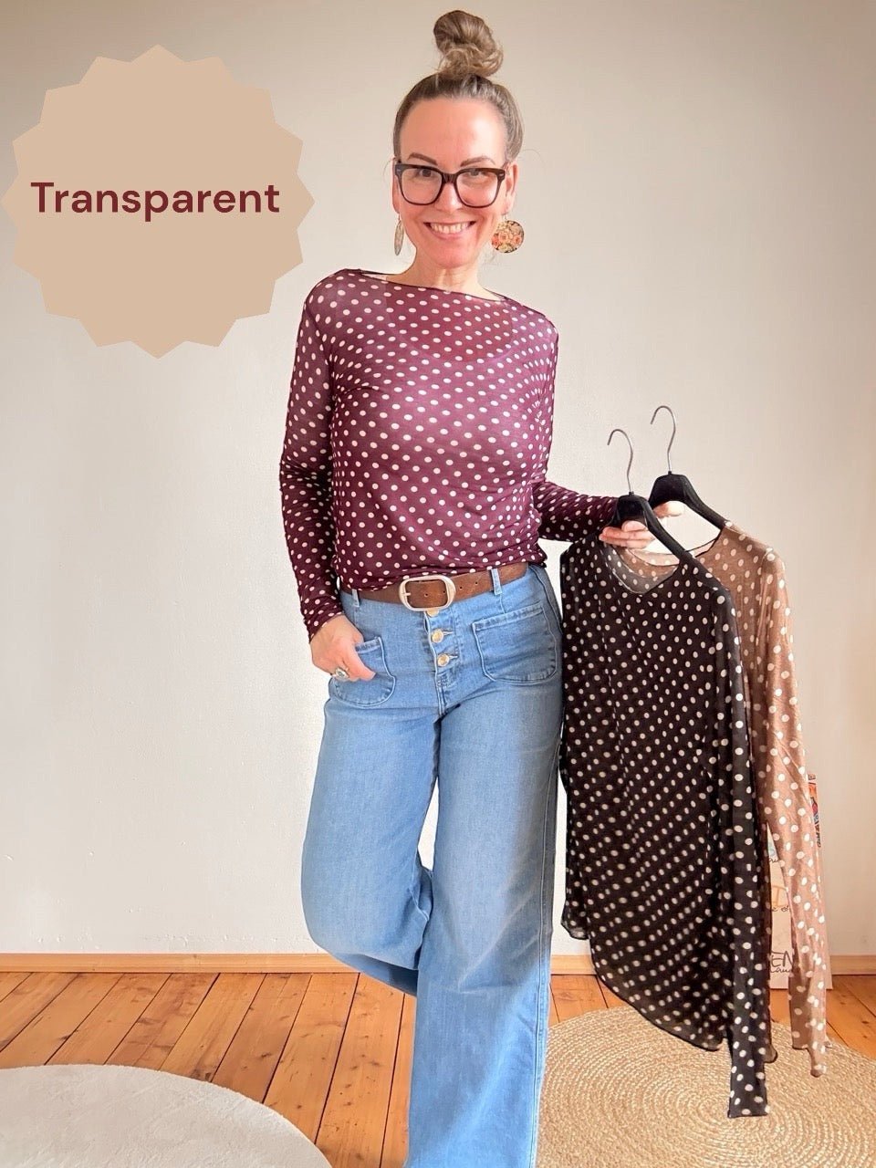 Shirt Langarm Pünktchen Beere transarent - FROLLEIN KÄTHE Shop