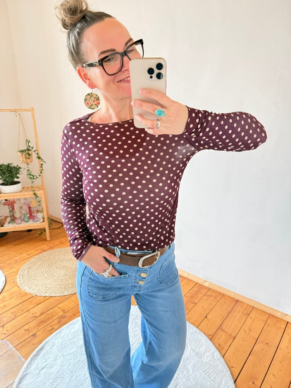 Shirt Langarm Pünktchen Beere transarent - FROLLEIN KÄTHE Shop