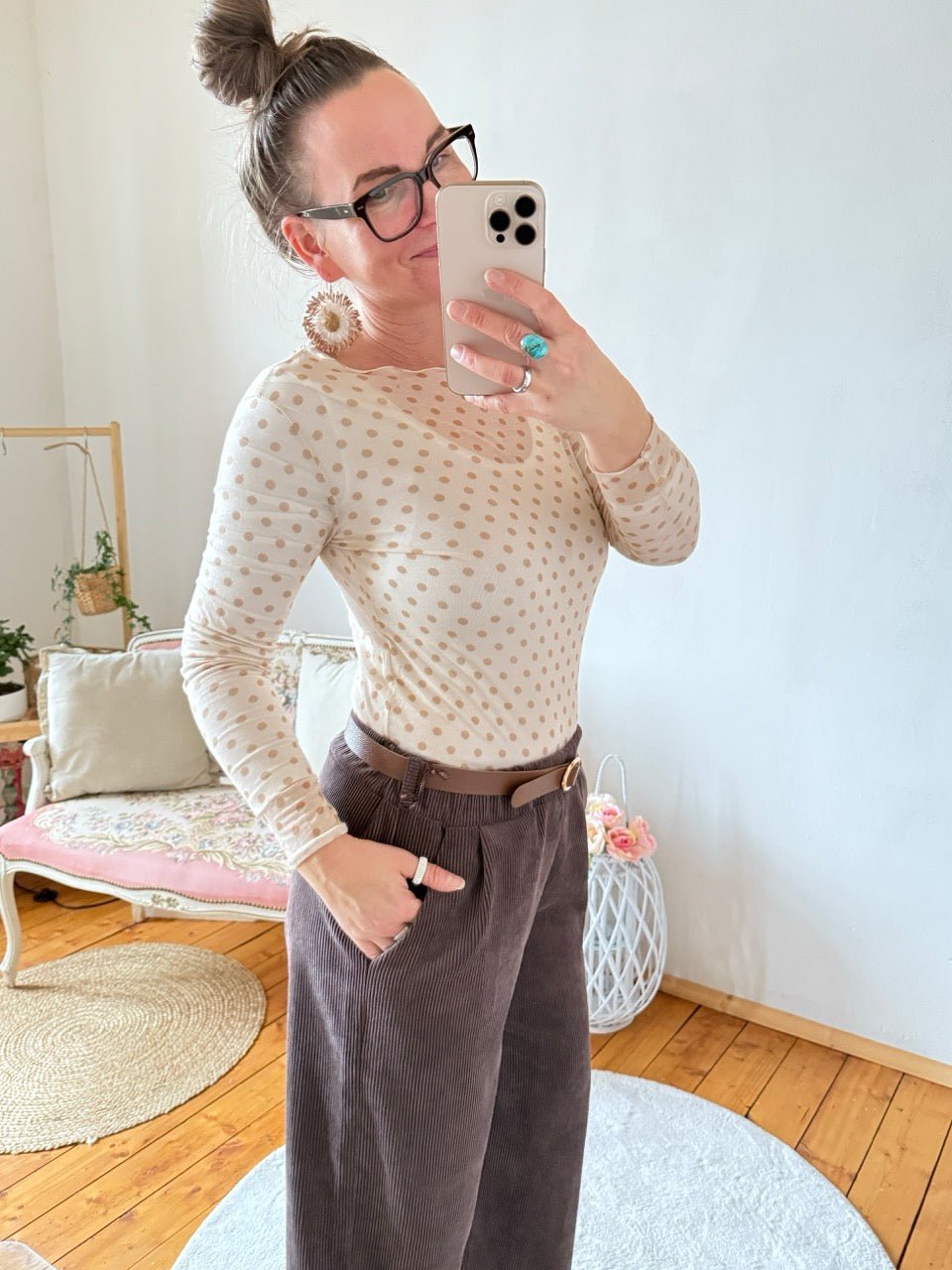 Shirt Langarm Pünktchen Cream transarent - FROLLEIN KÄTHE Shop