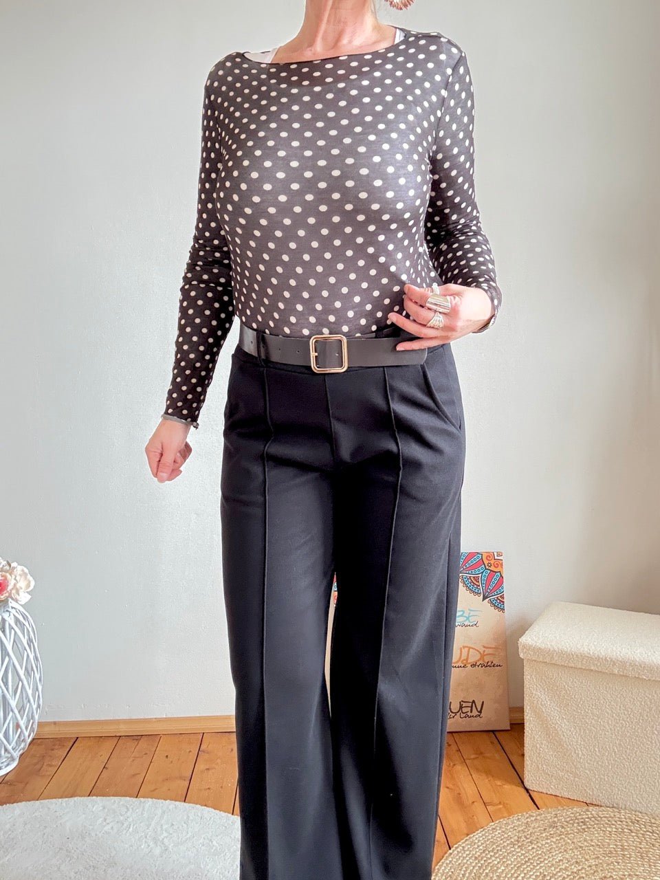 Shirt Langarm Pünktchen Schwarz transparent - FROLLEIN KÄTHE Shop