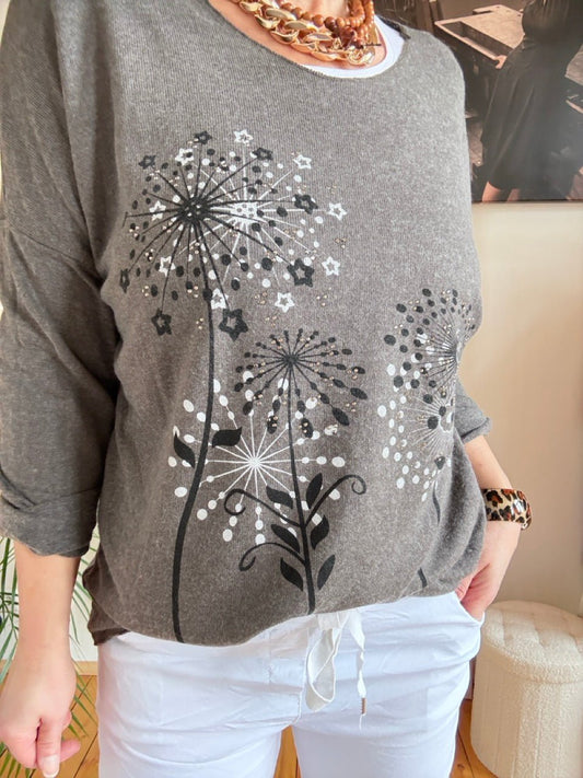 Shirt Langarm Pusteblume Grau - FROLLEIN KÄTHE Shop