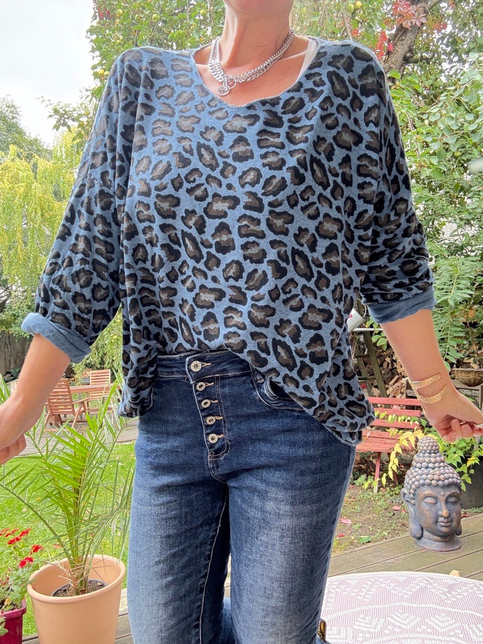 Shirt Langarm Silvi Leo Blau - FROLLEIN KÄTHE Shop