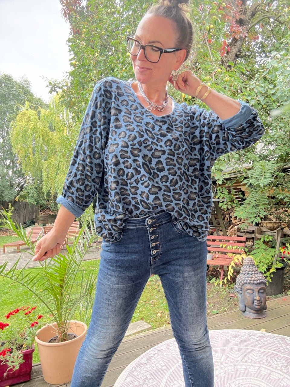 Shirt Langarm Silvi Leo Blau - FROLLEIN KÄTHE Shop