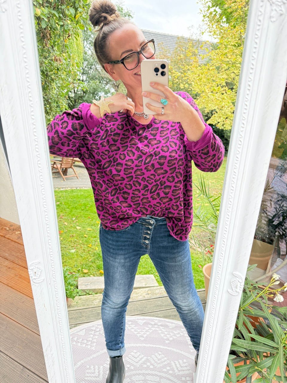 Shirt Langarm Silvi Leo Violett - FROLLEIN KÄTHE Shop