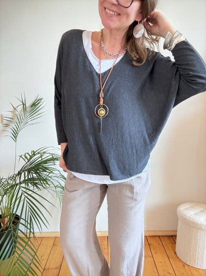 Shirt Langarm Sofie mit Kette Schwarz - FROLLEIN KÄTHE Shop