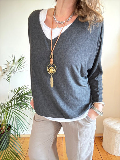 Shirt Langarm Sofie mit Kette Schwarz - FROLLEIN KÄTHE Shop