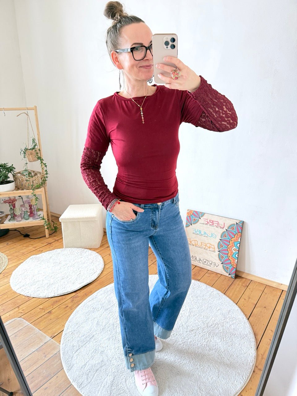 Shirt Langarm Spitzenplatz Cherry - FROLLEIN KÄTHE Shop