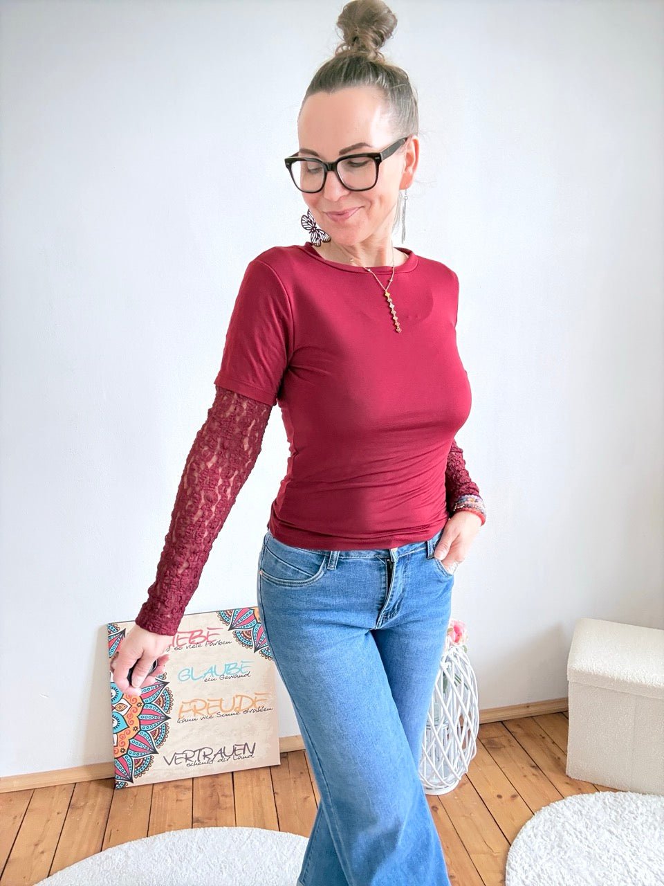 Shirt Langarm Spitzenplatz Cherry - FROLLEIN KÄTHE Shop