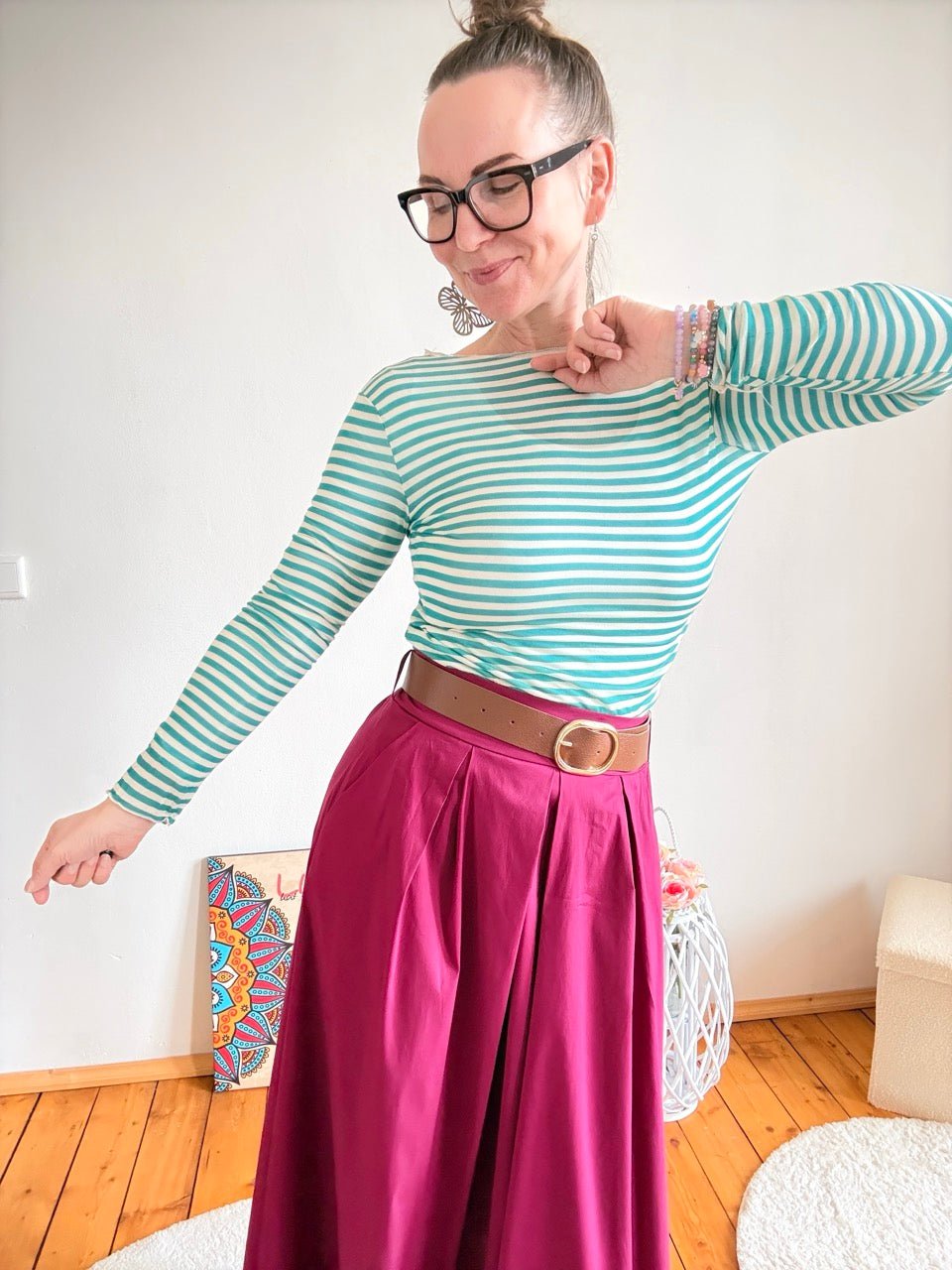 Shirt Langarm Stripe Azurblau - FROLLEIN KÄTHE Shop