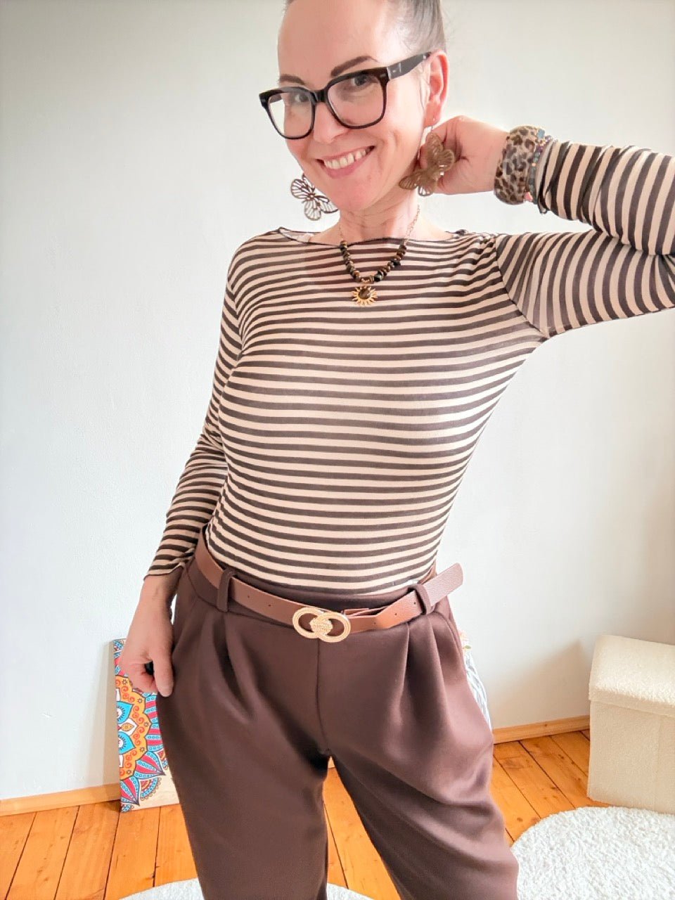 Shirt Langarm Stripe Braun / Coffee - FROLLEIN KÄTHE Shop