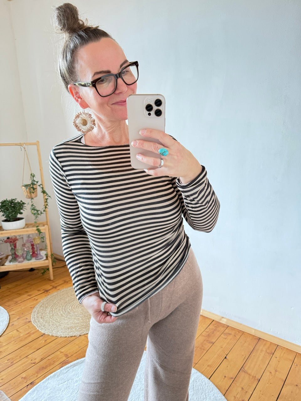 Shirt Langarm Stripe Cappuccino Schwarz - FROLLEIN KÄTHE Shop