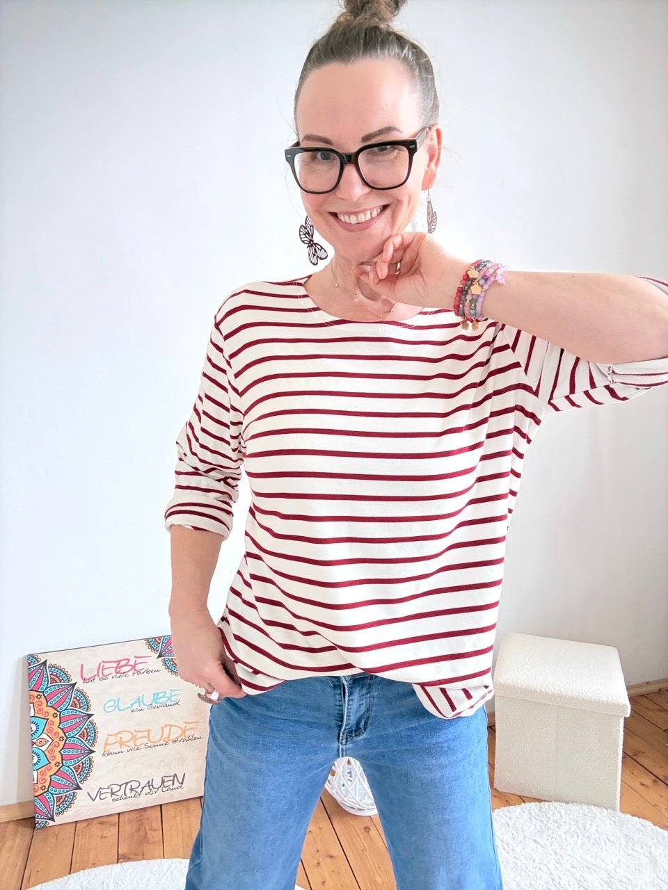 Shirt Langarm Stripe Cherry / Weiß - FROLLEIN KÄTHE Shop