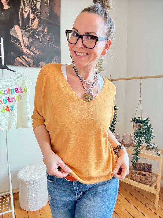 Shirt Leicht Verstrickt Goldgelb - FROLLEIN KÄTHE Shop
