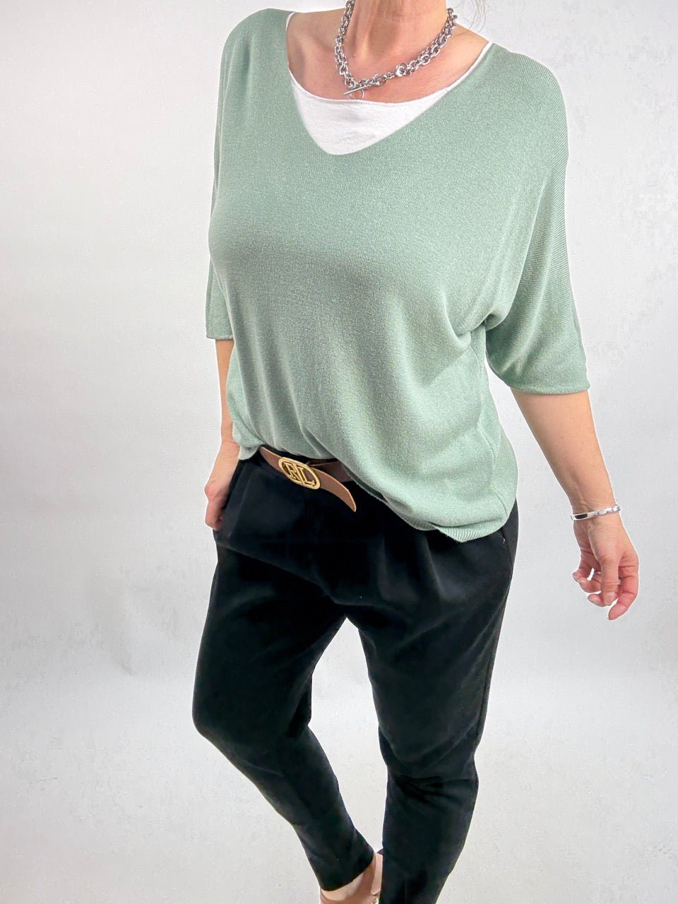 Shirt Leicht Verstrickt Olive - FROLLEIN KÄTHE Shop