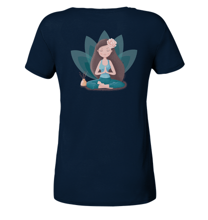 Shirt V - Neck Edelmädel Organic Yoga Girl Lotus Sitz - FROLLEIN KÄTHE Shop