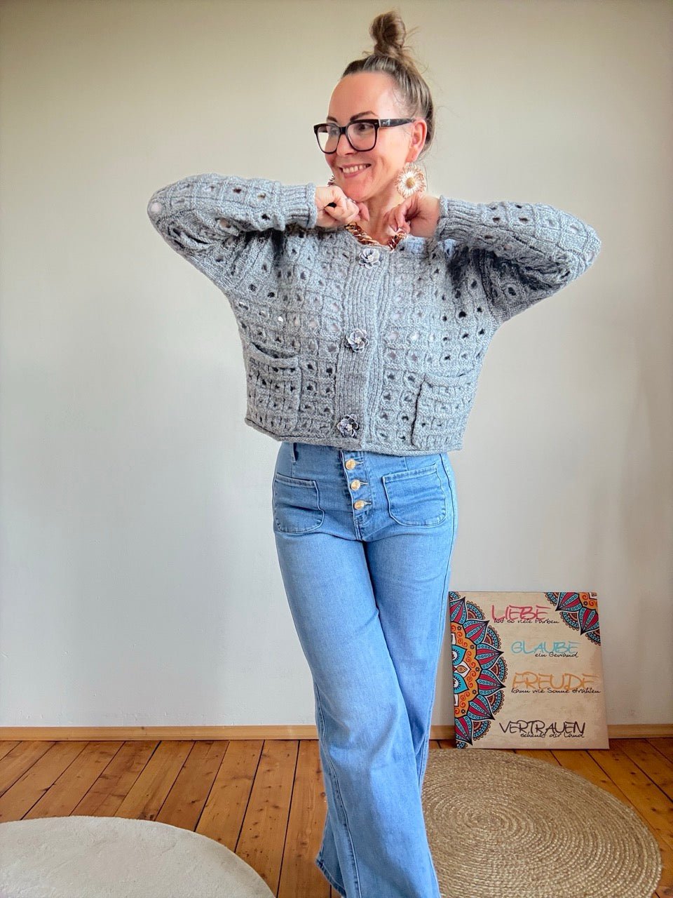 Strickjacke Camille Hellgrau - FROLLEIN KÄTHE Shop