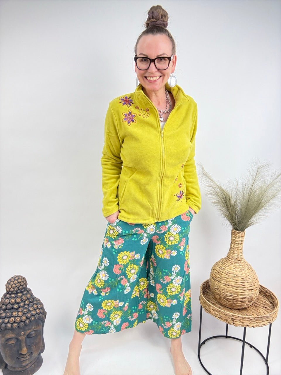 Strickjacke Fleece Flower Limette - FROLLEIN KÄTHE Shop