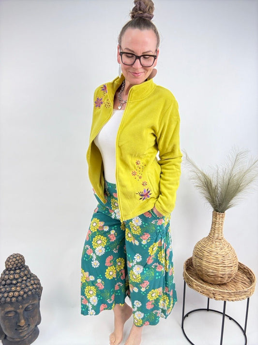 Strickjacke Fleece Flower Limette - FROLLEIN KÄTHE Shop