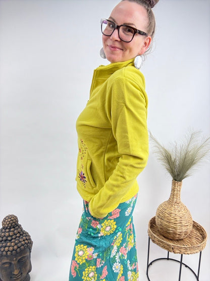 Strickjacke Fleece Flower Limette - FROLLEIN KÄTHE Shop