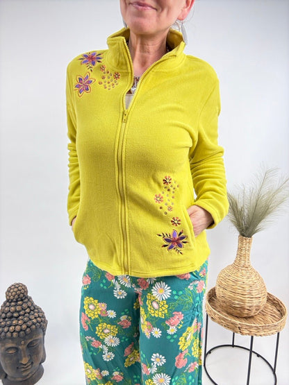 Strickjacke Fleece Flower Limette - FROLLEIN KÄTHE Shop