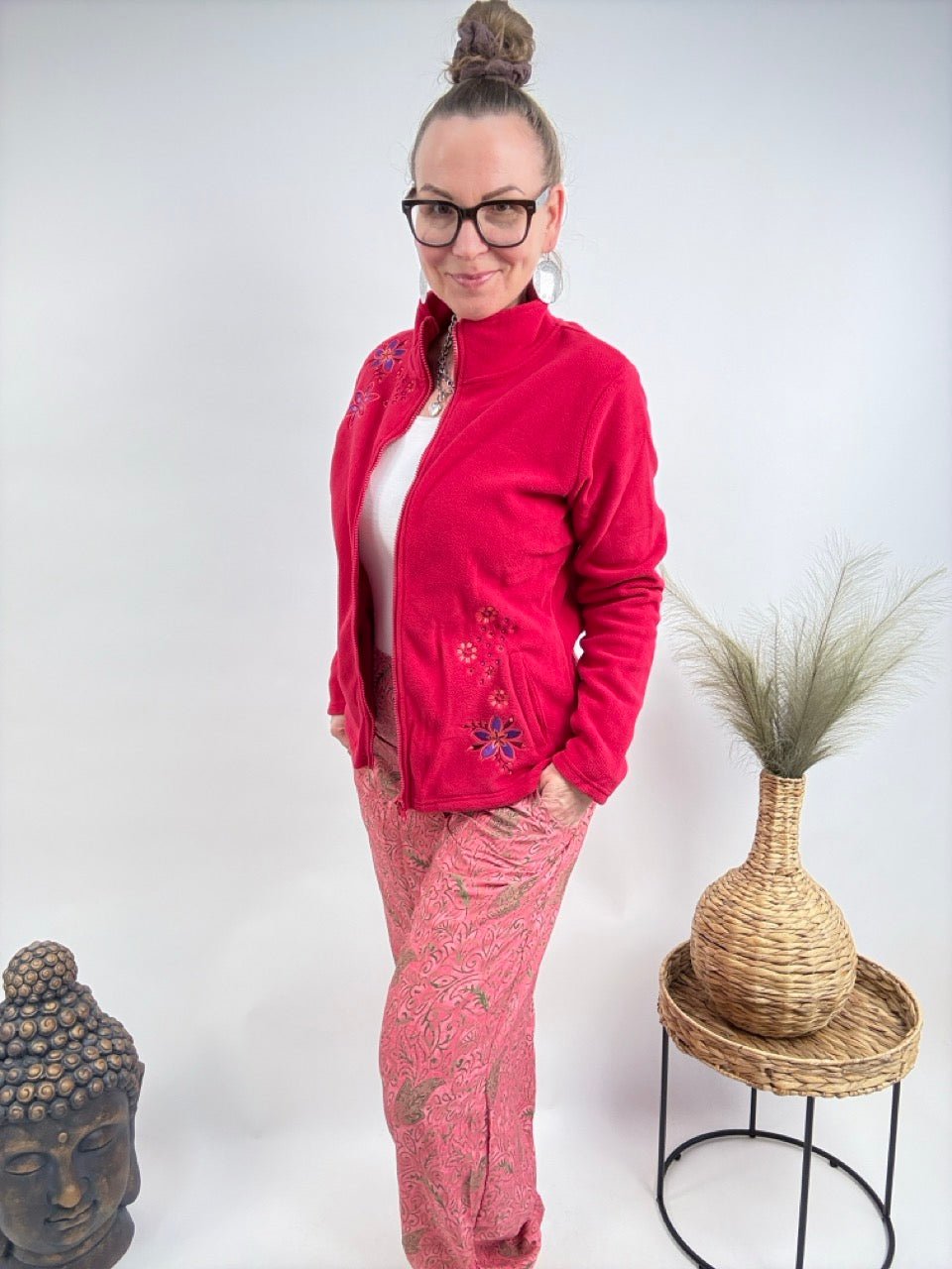 Strickjacke Fleece Flower Magenta - FROLLEIN KÄTHE Shop