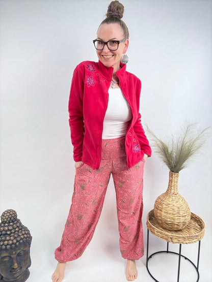 Strickjacke Fleece Flower Magenta - FROLLEIN KÄTHE Shop