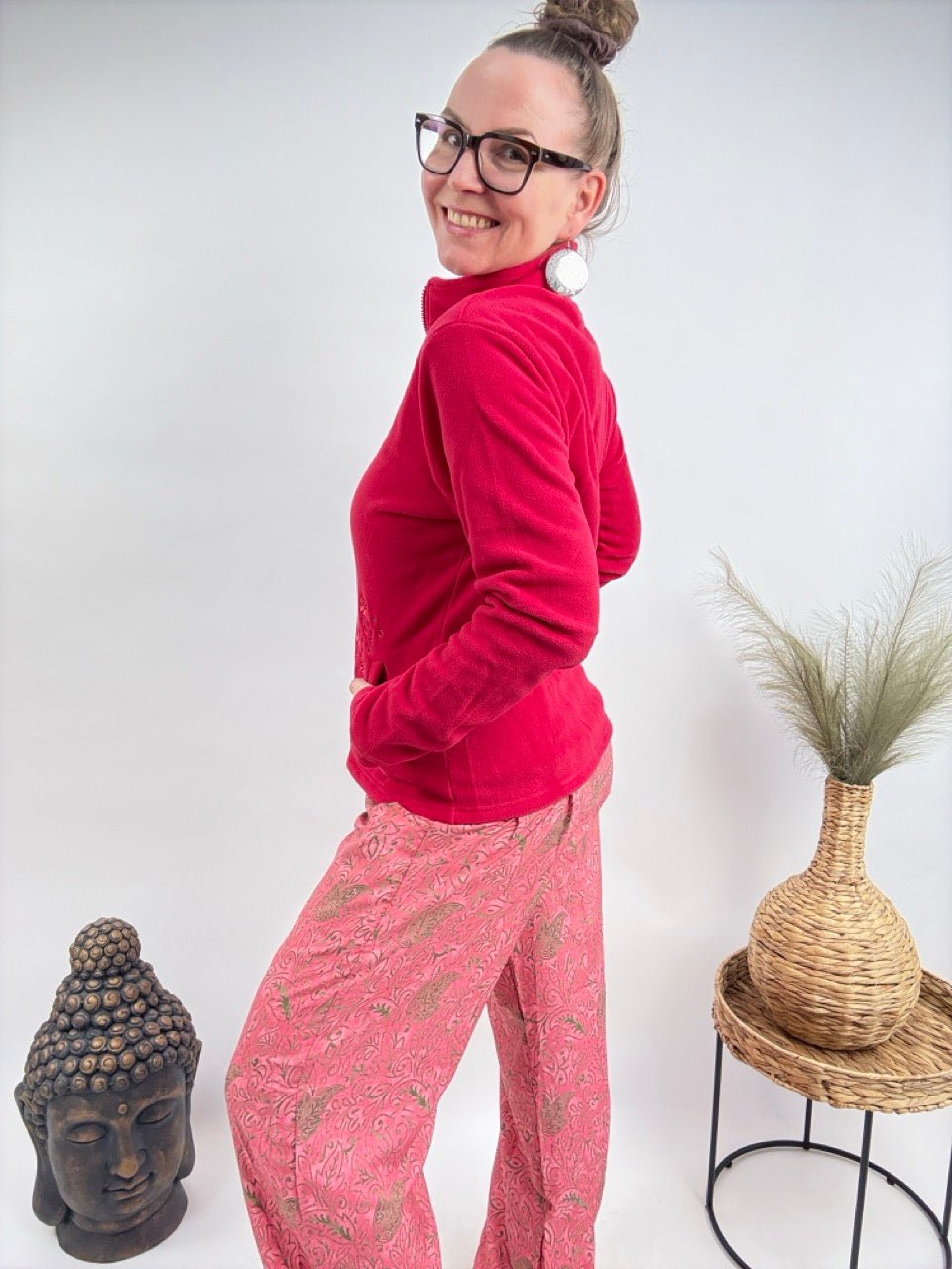 Strickjacke Fleece Flower Magenta - FROLLEIN KÄTHE Shop