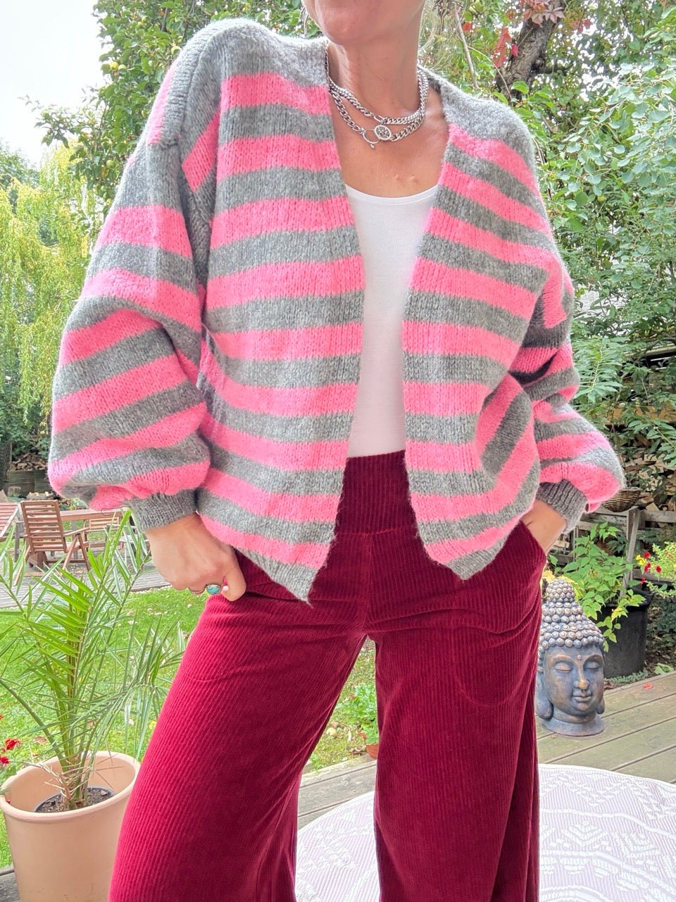 Strickjacke Good Day Hellgrau Rose - FROLLEIN KÄTHE Shop