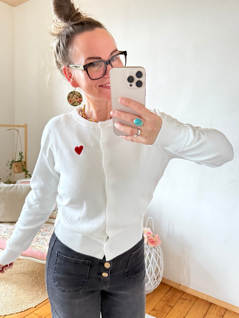 Strickjacke Heart Weiß - FROLLEIN KÄTHE Shop