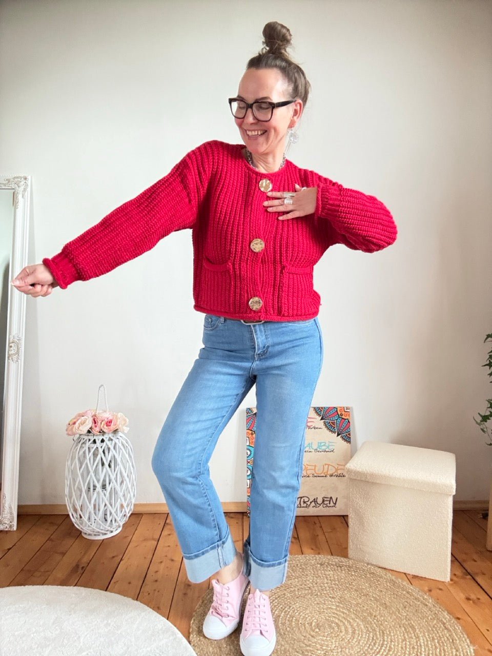 Strickjacke Liesel Rot - FROLLEIN KÄTHE Shop