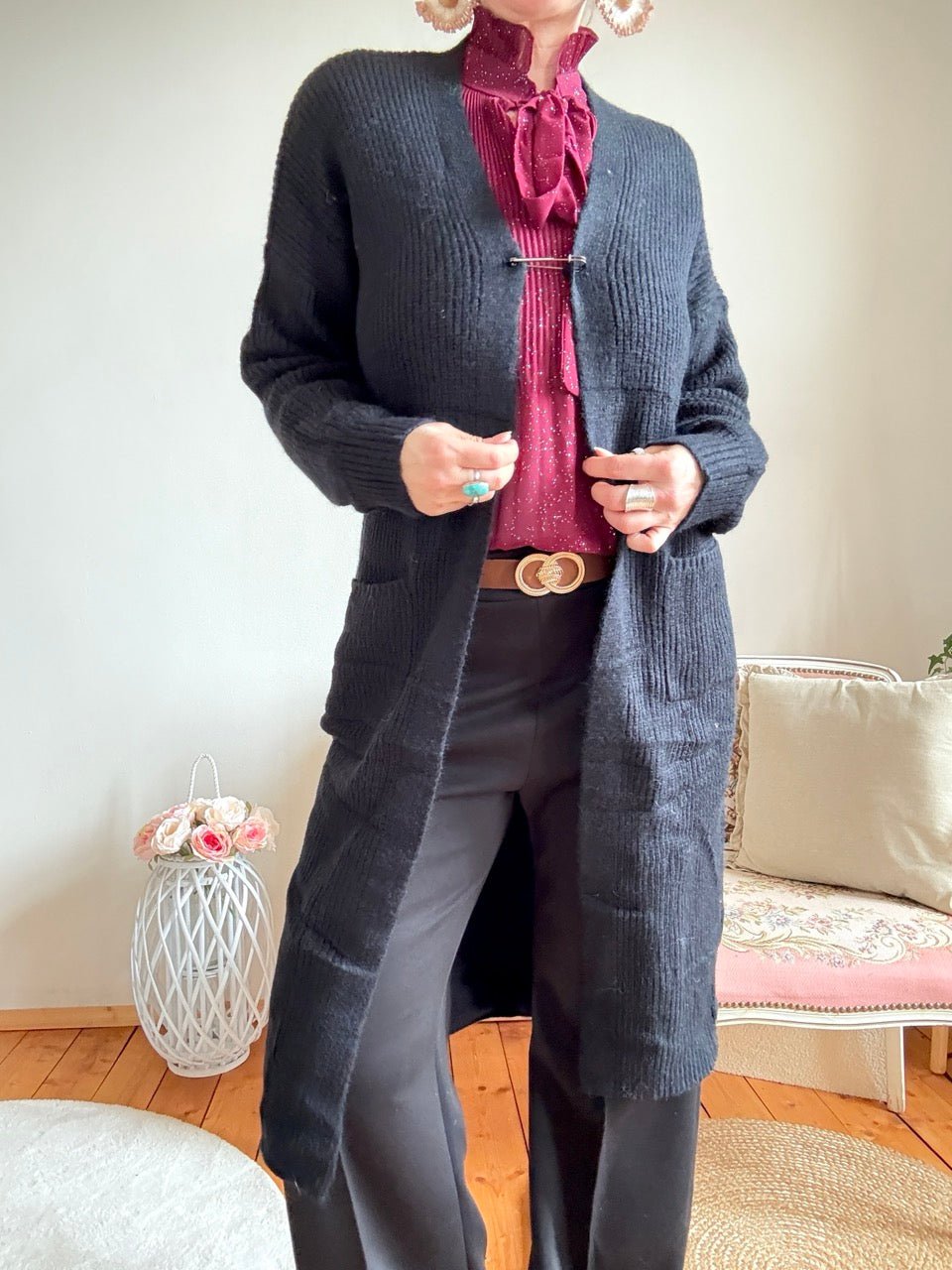 Strickjacke Mantel Lisel Schwarz - FROLLEIN KÄTHE Shop