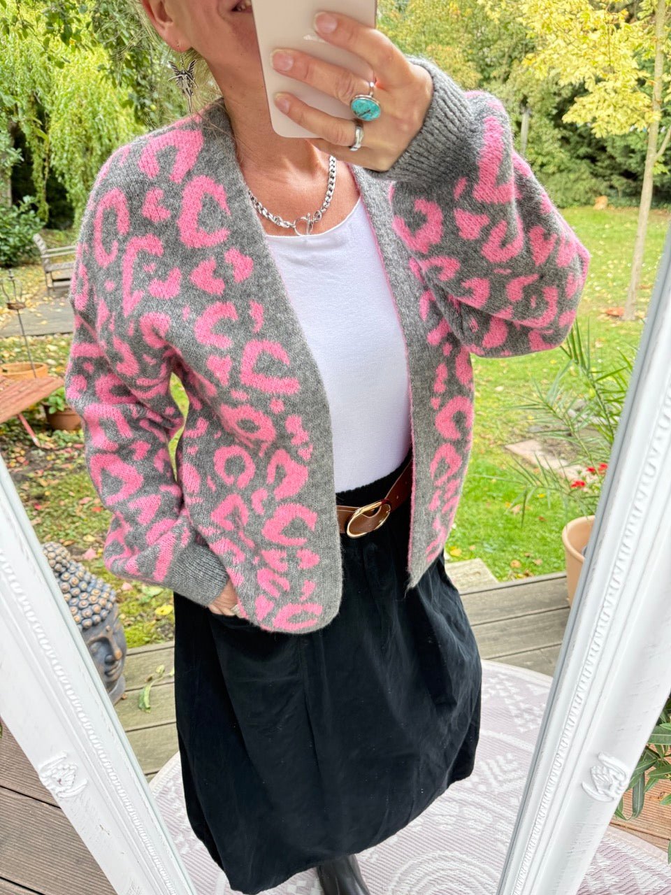 Strickjacke Nice Day Leo Grau Rose - FROLLEIN KÄTHE Shop