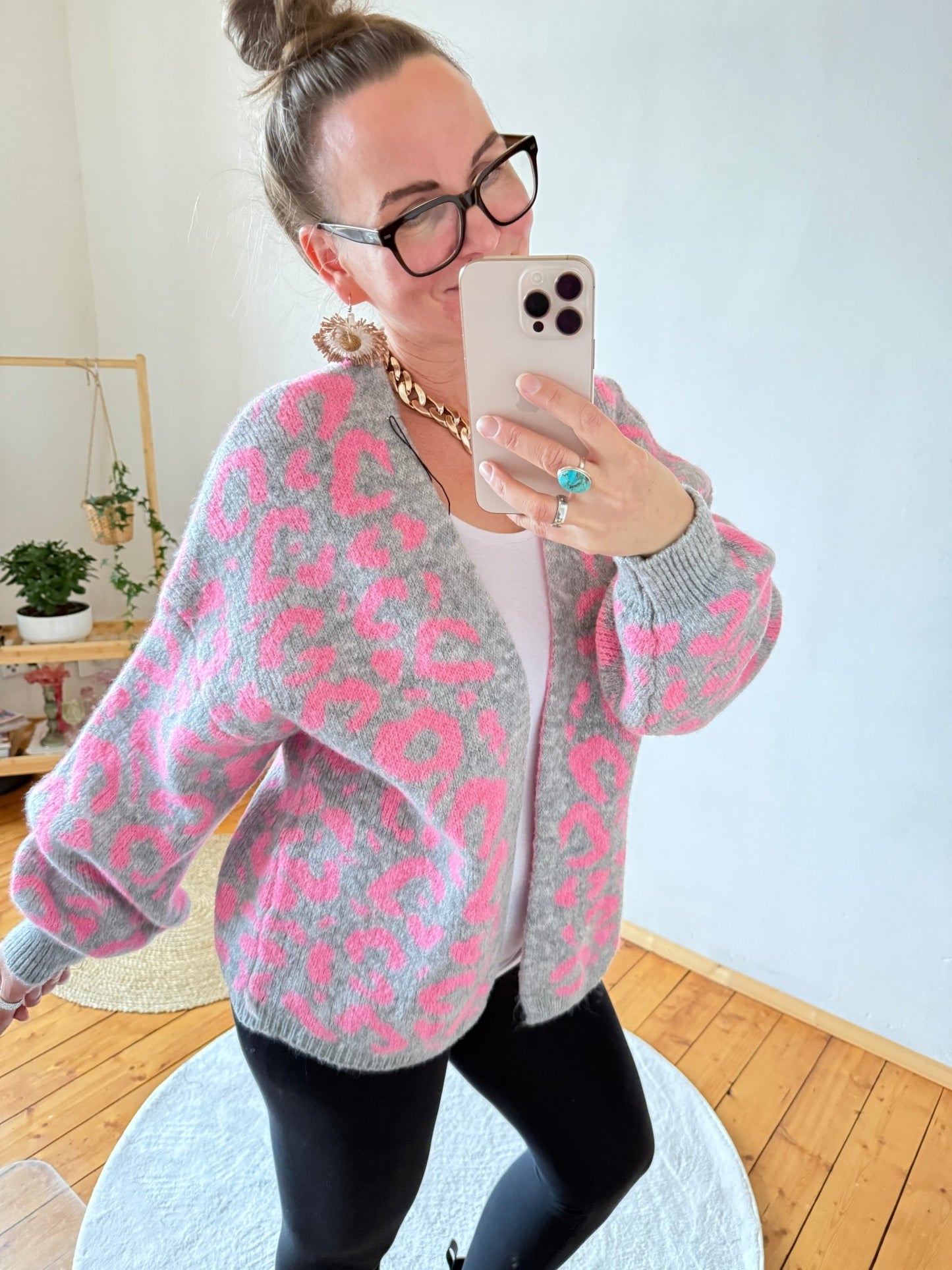 Strickjacke Nice Day Leo Silbergrau Rosa - FROLLEIN KÄTHE Shop