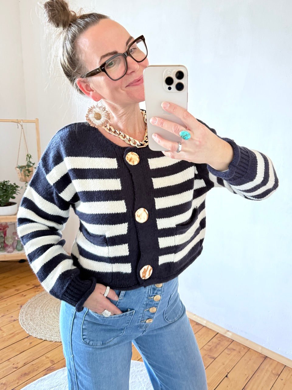 Strickjacke Ringel Blau - FROLLEIN KÄTHE Shop