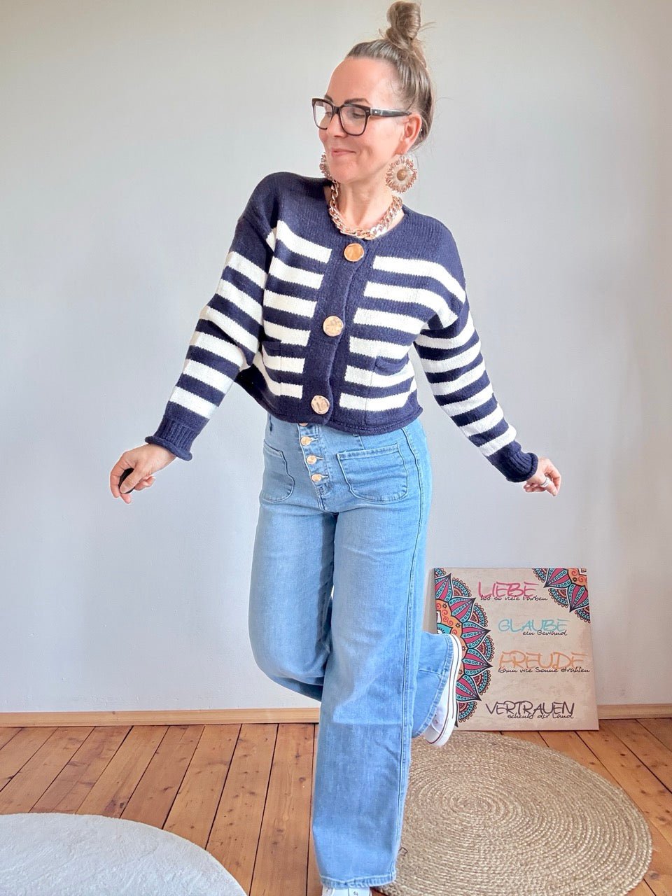 Strickjacke Ringel Blau - FROLLEIN KÄTHE Shop