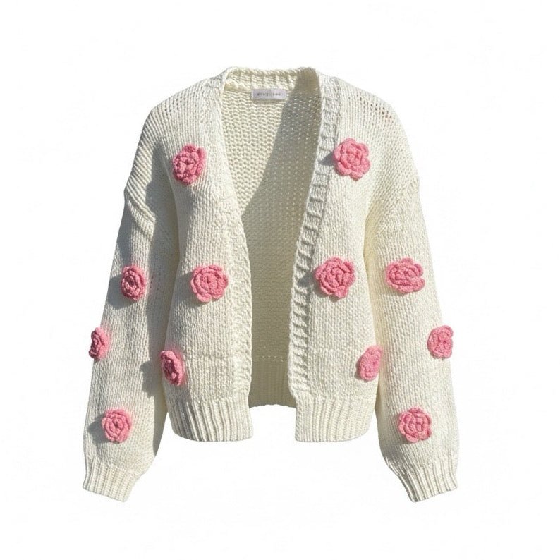 Strickjacke Röschen Weiß - FROLLEIN KÄTHE Shop