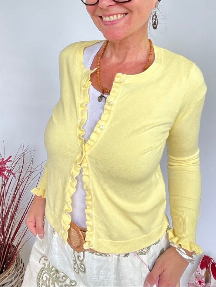 Strickjacke Rüschli Gelb - FROLLEIN KÄTHE Shop