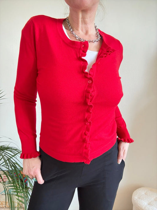Strickjacke Rüschli Rot - FROLLEIN KÄTHE Shop